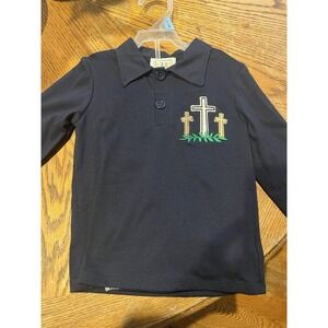 Dapperly Dove Designs Boys 3T Religious Navy Shirt & Striped Shorts Set, crosses